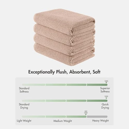 Madison Park 100% Zero Twist Cotton 4 Piece Bathroom Bath Towels, Beige | 30" x 56" Large Shower Towels, 500 GSM Diagonal Ribbed, Soft, Quick Dry, Highly Absorbent, Durable, Modern, OEKO TEX - color: Beige, size: 4 Piece Bath Towel Set
