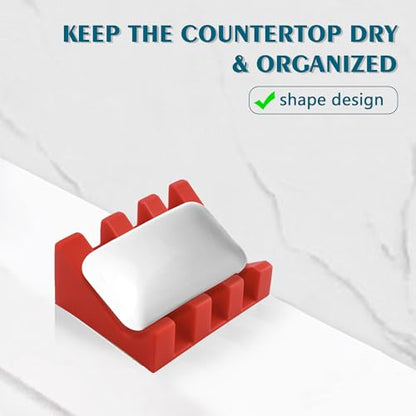 Soap Dish Holder for Shower with Suction Cup, Silicone Soap Holder & Saver Self-Draining Bar Soap Dish Keeps Soap Dry for Bathroom, Kitchen, Bathtub (Red+Deep Green,2-Pack) - color: Red+deep Green,2-pack