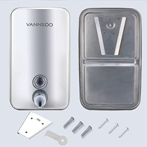 Commercial Soap Dispenser Wall Mount Stainless Steel, 37 fl.oz. | 1100ml Manual Liquid Pump Rust-Proof Leak Free for Bathroom - size: 37 fl oz