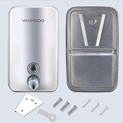 Commercial Soap Dispenser Wall Mount Stainless Steel, 37 fl.oz. | 1100ml Manual Liquid Pump Rust-Proof Leak Free for Bathroom - size: 37 fl oz