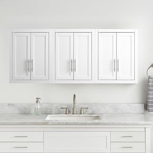 Crosley Furniture Savannah 3-Piece Wall Storage Cabinet, Cabinets for Laundry, Bathroom, Kitchen, White - color: White, style: 3-Piece Kitchen Cabinet