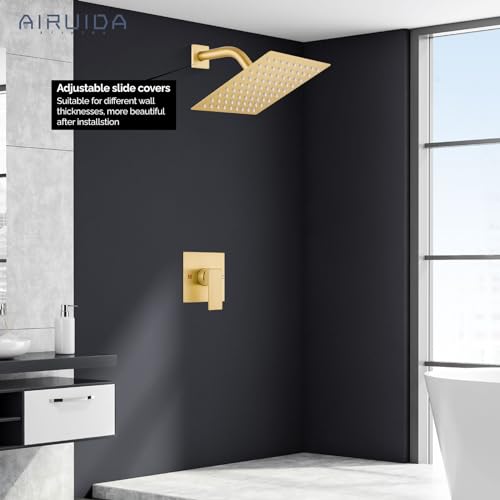 Airuida Shower Faucet Set,8 Inch Shower Valve Kit,Brushed Gold | Male Threads,Rough-in Valve Shower Trim Kit,Single Handle Control Shower Set - color: Brushed Gold, size: 8 Inch