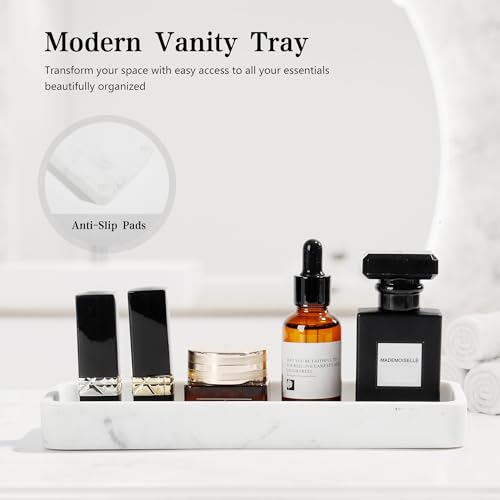 Bathroom Accessories Set, 4 Piece Toothbrush Holder Set Marble White | Bathroom Accessory Set with Soap Dispenser, Toothbrush Holder, Tumbler, Vanity Tray, Bathroom Sink Set for Modern Home Decor - style: White