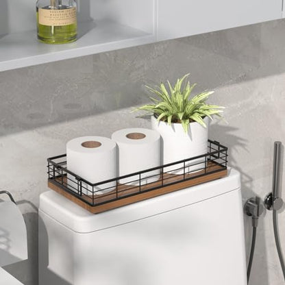 Toilet Paper Basket 2 Pack, 13 Inch Toilet Tank Basket with Handles, Walnut | 2PCS Bathroom Basket, Back of Toilet Basket, Toilet Tank Tray Toilet Organizer for Toilet Paper Storage Toiletries Essentials - color: Walnut
