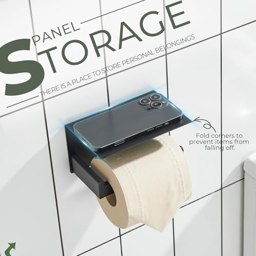 KOKOSIRI Black Toilet Paper Holders with Shelf Bathroom Toilet Paper Roll Holder SUS304 Stainless Steel Wall Mounted, Matte Black, B2010BK - color: Matte Black, size: With Shelf(1 Pack)