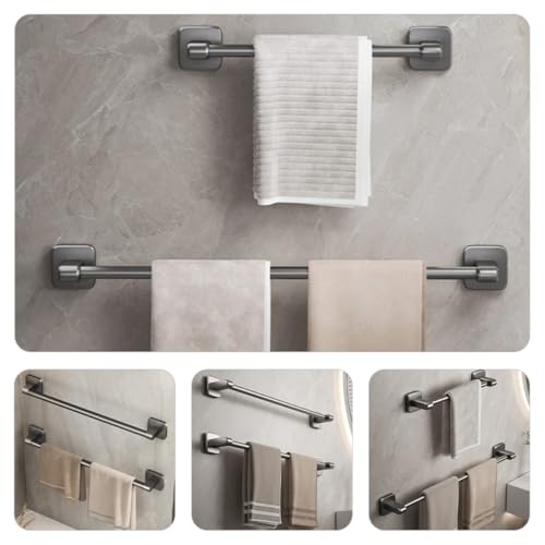 No-Drill Adhesive Towel Holder Bar 40cm Gray Heavy Duty Wall-Mounted Towel Rack for Bathroom Kitchen Shower Door