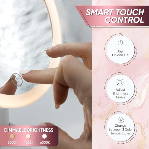REMIR Vanity Mirror with Lights - 10X Magnifying Makeup Mirror with Suction Cup Base Mounts to Walls, Glass, Doors and Countertops - Smart Touch Control, 3 Dimmable Light Settings and 360 Swivel