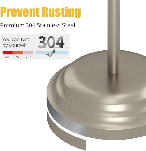 Toilet Paper Holder Floor Stand, Bathroom Freestanding Nickel | Toilet Tissue Roll Holder, Free Standing Rack with Storage, Weighted Base Accessories, SUS304 Stainless Steel Rustproof - color: Nickel
