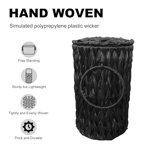 Coeusy Black Toilet Paper Basket with Lid,Wicker Toilet Paper Storage Stand,Large Narrow Bathroom Towel Basket Mega Roll Container Bin for Toilet Tank,Floor - color: Black
