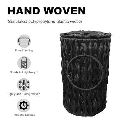 Coeusy Black Toilet Paper Basket with Lid,Wicker Toilet Paper Storage Stand,Large Narrow Bathroom Towel Basket Mega Roll Container Bin for Toilet Tank,Floor - color: Black
