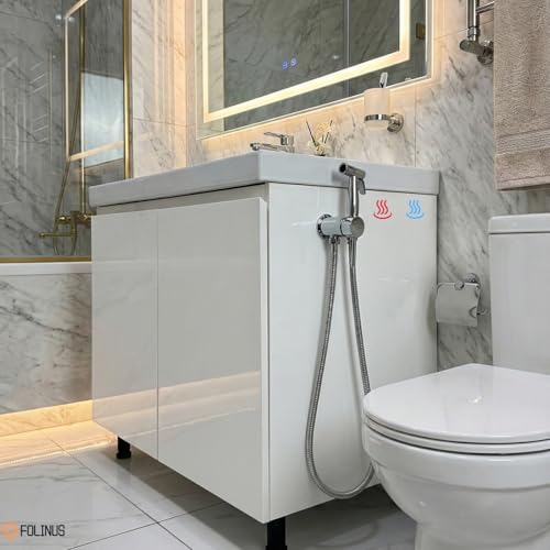 Handheld Bidet Sprayer for Toilet Warm Water Mounted on The Bathroom Vanity，Stainless Steel Hot and Cold Bidet Sprayer with Brass Mixing Valve for Feminine Hygiene (Chrome) - color: Chrome