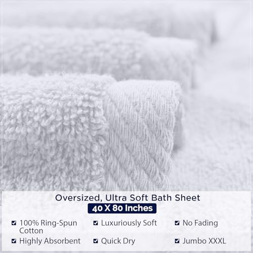 DAN RIVER Pack of 1 Oversized Bath Sheet, 40 x 80 Inches, White | 100% Cotton Jumbo Bath Towel with Extra Large Coverage, Lightweight Feel, Super Soft & Quick Dry - color: White, size: 40x80" Oversized Bath Sheet