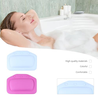 HOMSFOU 2pcs Non-Slip PVC Foam Bathtub Cushion Bath Pillow with Suction Cups, Tub Head Support for Home Shower and Spa Bath, Random Color Bathroom Accessories