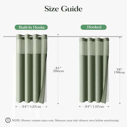 Sage Green Hook Free Waffle Shower Curtain & Snap-in Liner,54x81 | Less Time to install, 3 in 1 Fabric Shower Curtain and Liner Set with Magnets, Stall, Long, Shower Curtains for Bathroom - color: A Sage Green, size: 54"W x 81"L (Pack of 1)