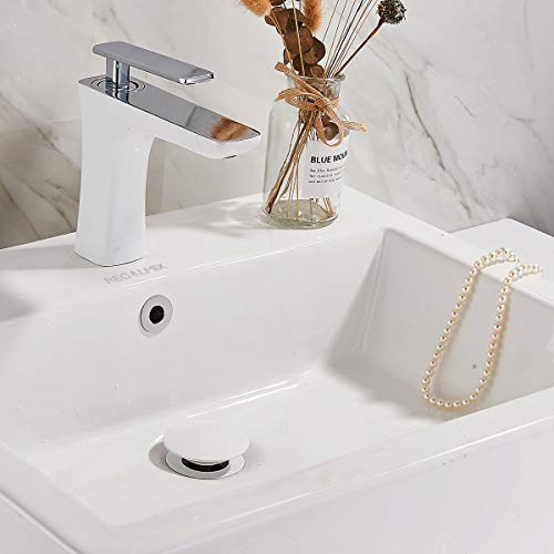 REGALMIX Vessel Sink Drain, Bathroom Faucet Vessel Sink Pop Up Drain Stopper, Built-in Anti-Clogging Strainer, with Overflow White, Fits Standard American Drain Hole(1-1/2" to 1-3/4") RWF083N - color: White, size: With Overflow