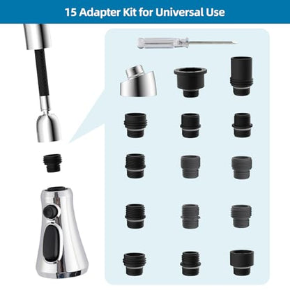 Universal Pull Down Spray Head for Kitchen Faucet, 3 Modes, Sliver Chrome | NSF/ANSI/CAN 372 Certified, 15 Adapters Compatible with Moen Delta Faucet, Kitchen Sink Faucet Sprayer Head Fit Most Faucet - color: Chrome, style: Handy Design