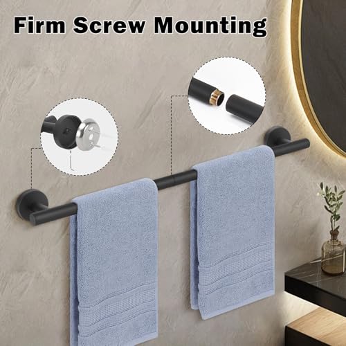 Livabber Bath Towel Bar, 304 Stainless Steel Towel Rack, Heavy Duty Towel Holder Wall Mounted for Bathroom/Kitchen, Usable Hanging Length-20.9 Inch, Total Length-23.7 Inch (Black) - color: Black, size: 24 Inch