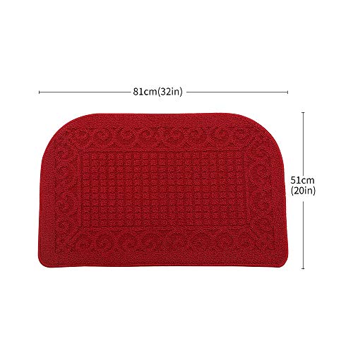 COSYHOMER 32x20 Half Round Kitchen Rug,Non Slip Washable Mat,Burgundy 2PCS | Polypropylene tufted textile,small half circle rug,kitchen sink mat,Kitchen floor mat - color: Burgundy 2pcs, size: 1'8" x 2'8" (Semicircular)