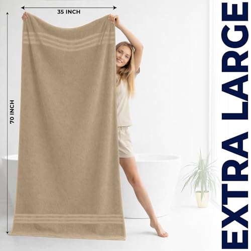 DAN River 2 Pack Bath Sheets Extra Large 35x70, Large Bath Towels for Adults, XL Oversized Heavy Duty Towel Set, 600 GSM 100% Ring Spun Cotton, Soft Quick Dry, Tan - color: Tan, size: Bath Sheet 35x70" (PK 2)