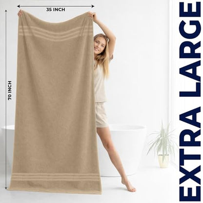 DAN River 2 Pack Bath Sheets Extra Large 35x70, Large Bath Towels for Adults, XL Oversized Heavy Duty Towel Set, 600 GSM 100% Ring Spun Cotton, Soft Quick Dry, Tan - color: Tan, size: Bath Sheet 35x70" (PK 2)