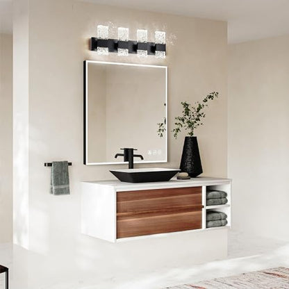 Black Bathroom Light Fixtures Crystal Bathroom Vanity 4 Light Over Mirror Modern LED Wall Light ，6000K Cool Light，40 Watts - color: Black, size: 4 lights