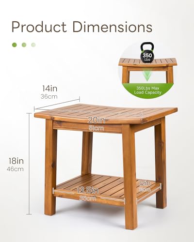 Upolana Outdoor Shower Bench, 20" Solid Acacia Wood Shower Stool Waterproof Shower Seat with Storage Shelf for Bathroom - SB001V