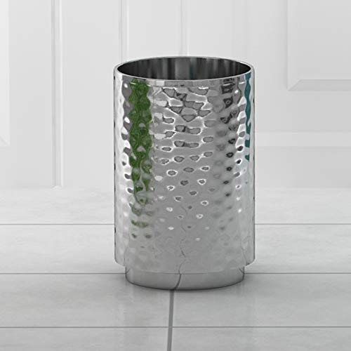nu steel Majestic Hammered Stainless Steel Tumbler Cup for Bathroom Vanity Countertops for Rinsing, Drinking, Storing Dental Accessories and Organizing Makeup Brushes, Eye Liners - Shiny