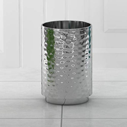 nu steel Majestic Hammered Stainless Steel Tumbler Cup for Bathroom Vanity Countertops for Rinsing, Drinking, Storing Dental Accessories and Organizing Makeup Brushes, Eye Liners - Shiny