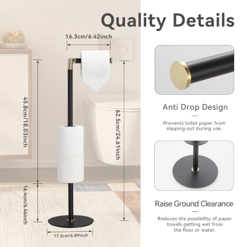 Black 3-Roll Tissue Holder, Weighted Base, Swivel Arm & Tray Black - color: Black Gold