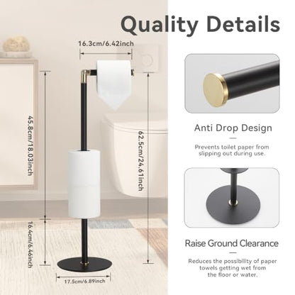Black 3-Roll Tissue Holder, Weighted Base, Swivel Arm & Tray Black - color: Black Gold