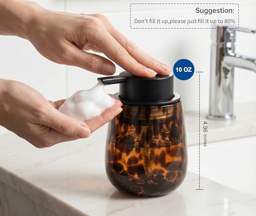 Marble Glass Foaming Hand Soap/Lotion Pump Dispenser, Refillable for Kitchen and Bathroom Countertop (Amber) - color: Amber Foaming