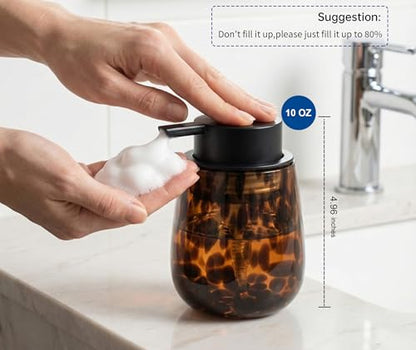 Marble Glass Foaming Hand Soap/Lotion Pump Dispenser, Refillable for Kitchen and Bathroom Countertop (Amber) - color: Amber Foaming