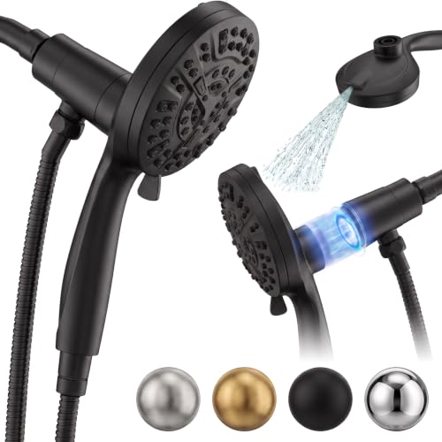 High Pressure Handheld Shower Head Matte Black- Anti-clog Nozzles, Built-in Power Wash to Clean Tub, Wall & Overhead Brackets,Magnetitc Rainfall Showerhead hand held - color: Black