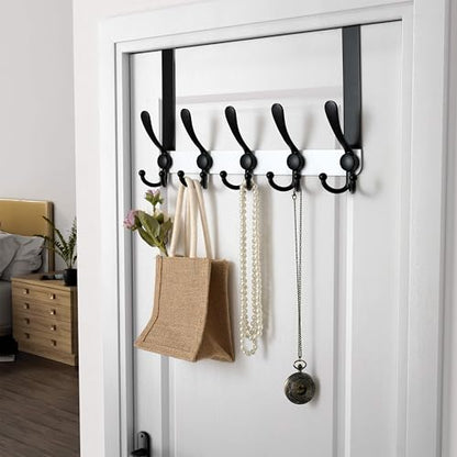 Over Door Hook 2.0 - Upgraded Version - Simple-Assembly, Strong, Heavy-Duty Stainless Steel 5-Tri-Hook Over The Door Hanger Rack, SimpleStrong Series, White & Black, Pack of 2 - color: White & Black
