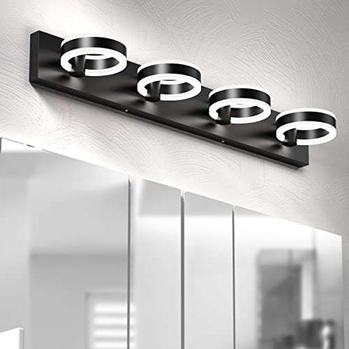 LED Bathroom Light Fixtures, 33inch Black Vanity Lights, Modern 4 Light Acrylic Wall Sconces, 350° Rotatable Wall Lighting Fixture Over Mirror - color: Black, size: 4 Lights