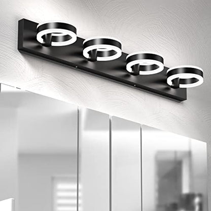 LED Bathroom Light Fixtures, 33inch Black Vanity Lights, Modern 4 Light Acrylic Wall Sconces, 350° Rotatable Wall Lighting Fixture Over Mirror - color: Black, size: 4 Lights