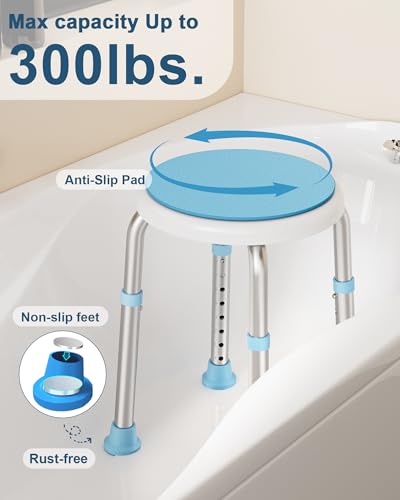 HOMLAND Swivel Shower Chair for Inside Shower, Adjustable Round Shower Stool with Back Scrubber, Shower Seat for Inside Tub Bathroom Bench Bath Chair for Elderly and Disabled
