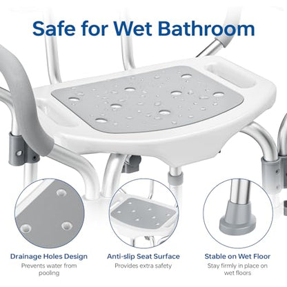 BlessReach Shower Chair for Inside Shower, 400 lbs Adjustable Shower Stool with Suction Feet, Shower Seat for Inside Tub Bathroom Bench Shower Chair for Elderly and Disabled - Grey