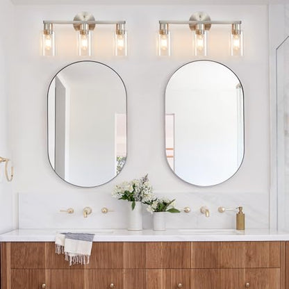 Bathroom Light Fixtures 3-Light Bathroom Vanity Light Brushed Nickel | Stainless steel body, Clear glass shade, E26 scoket, Anti-rust, Easy to install, Vanity lighting fixtures, Over mirror, 18 in - color: Brushed Nickel, size: 3 Light