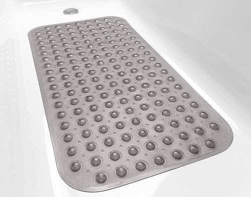 Medium Non-Slip Bathtub & Shower Mat 31x16 (Smooth/Non-Textured Tubs Only) Safe, Clean, Machine-Washable, Superior Grip&Drainage, Vinyl, Transparent Gray (Grey) - color: Transparent Gray (Grey), size: Large (31"x16")