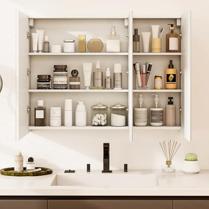 Tangkula Mirrored Medicine Cabinet, Large Wide Wall Mounted Storage Cabinet with 3 Mirror Doors, Hanging Bathroom Organizer, White, 34.5 x 5 x 25.5 Inches - size: 34.5 x 25.5 Inch