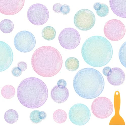 Fullhawl 30 Pcs Bubble Non Slip Bathtub Stickers Colorful Bubble Anti Slip Shower Stickers Shower Floor Nonslip Sticker Applique Adhesive Decals Treads with Scraper for Bathtub Bathroom Floor - style: Bubble