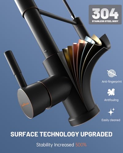 APPASO Spring Kitchen Faucet with Soap Dispenser Oil Rubbed Bronze | NSF/ANSI/CAN 372 & Lead-free, Pull Down Kitchen Sink Faucet, SUS304 Stainless Steel Single Handle High Arc Faucet - color: Bronze