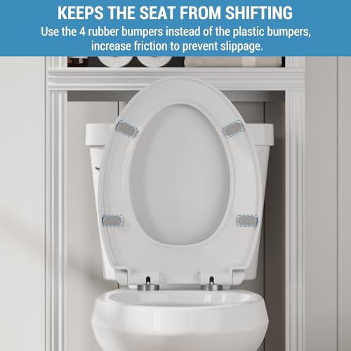 Soft Close Elongated Toilet Seat – White, Quick Release Hinges, Non-Slip Bumpers, Quiet, Easy to Clean – Fits Most American Standard Elongated Toilets – Easy Installation – White, Elongated, Regular - size: Elongated