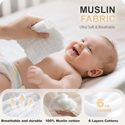 Cuddle Campus Baby Washcloths 6 Packs, Muslin Washcloths Baby,Cotton Burp Cloths, Extra Absorbent and Soft Wash Clothes for Newborns, 12x12 Inches - color: Set-7
