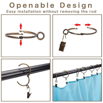 Openable Curtain Rings with Eyelets,3inch Heavy Duty Rustproof Metal Drapery Rings,Shower Curtain Rings 24pcs Bronze Zocang - color: Bromze, size: 3inch Inside Diameter
