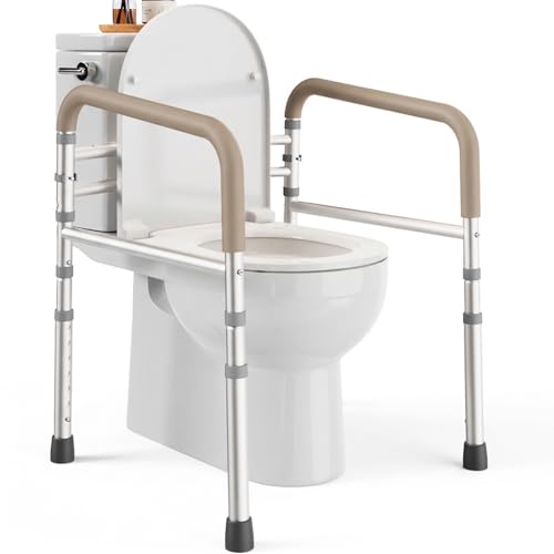 PELEGON Toilet Safety Rails (350 lb) - Adjustable Toilet Safety Frame & Rails, Toilet Safety Rail for Elderly Adults, Toilet Handles for Seniors, Toilet Bars for Elderly, Disabled & Handicap - Beige - color: Beige