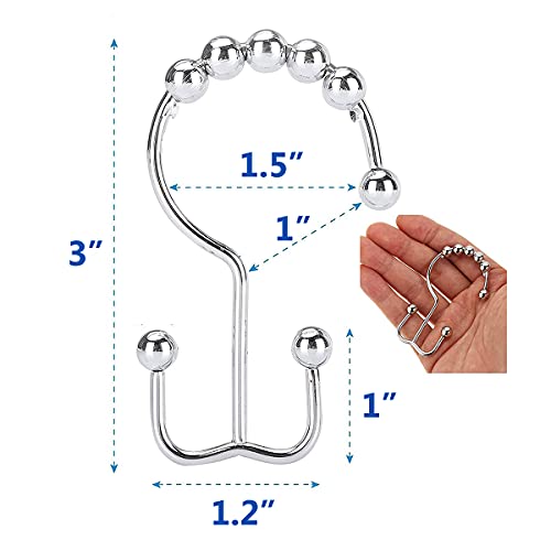 Shower Curtain Hooks Rings, Stainless Steel Double Glide Rollers Shower Curtain Rods Hooks for Bathroom, Set of 12 Hooks - Chrome - color: Chrome, size: 12 Pcs