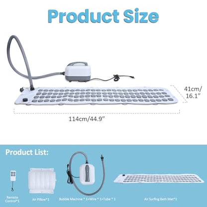 Portable Spa Bubble Bath Mat, Full Body Bubbling Non-Slip Bath Mat with Remote, Pillow & Electric Air Pump - Adjustable Bubble Settings for Bathtub Home Spa Relaxation (Normal Suction Cup)