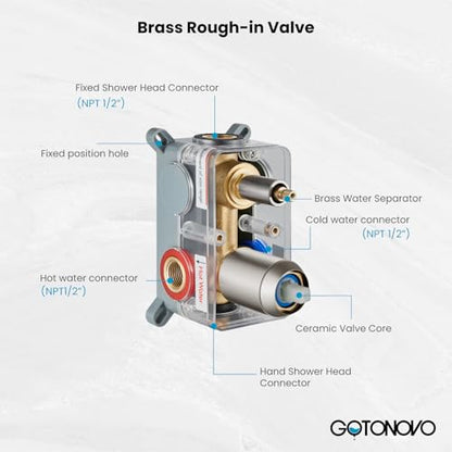 gotonovo 12 Inch Bathroom Shower Faucet Set with Slide Bar Brushed Nickel | SUS304 Rainfall Shower Head with Handheld Sprayer Combo,Rough-in Valve Trim Kit Complete,Adjustable Handheld Height,All Metal - color: Nickel